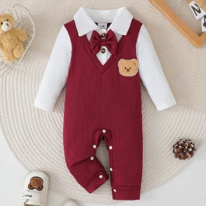 Christmas Costumes for Newborn Baby Boys Long Sleeved Gentleman's Romper Autumn&Winter Festival Clothing for Toddler Boy 1-18M