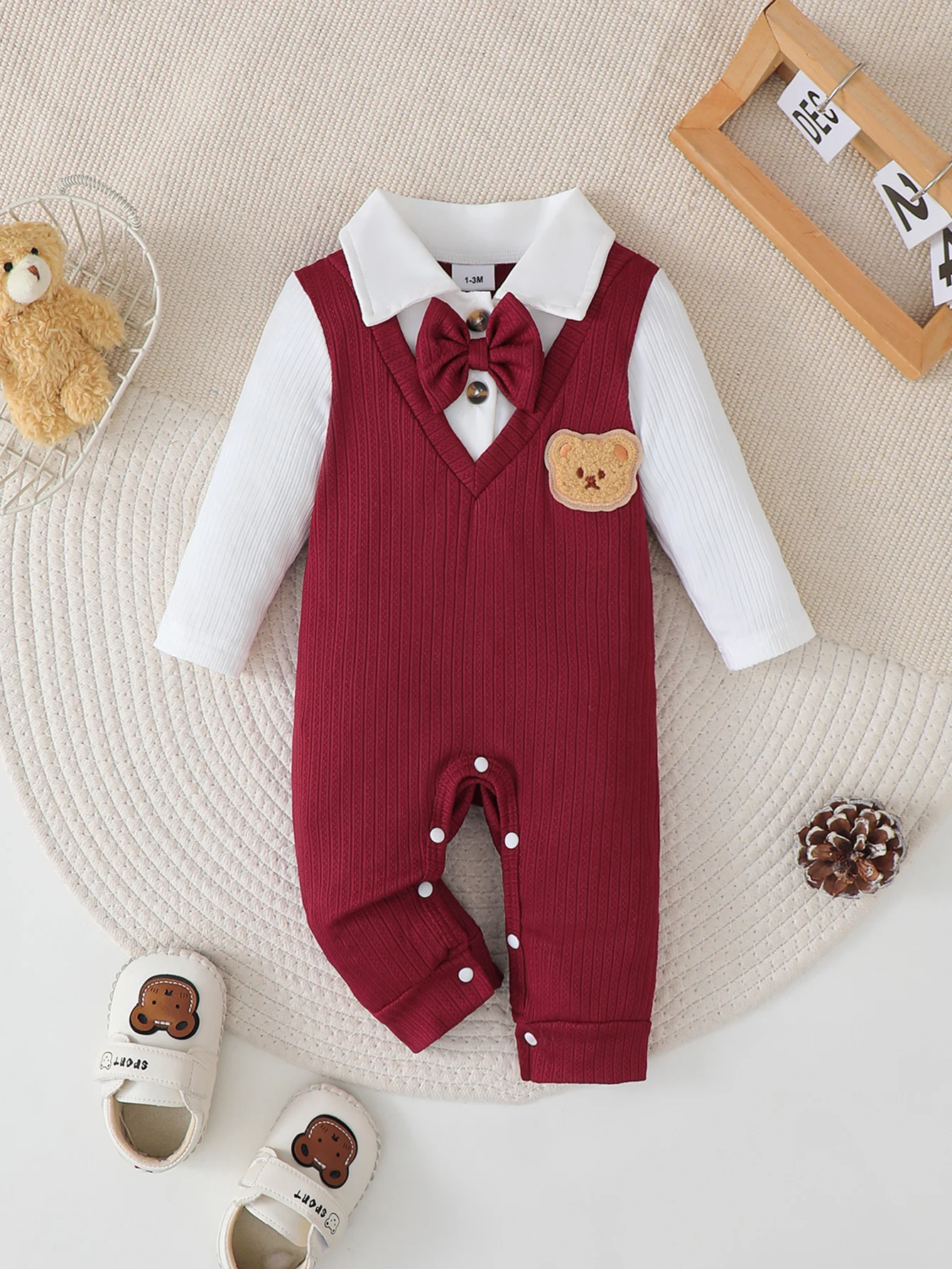 Christmas Costumes for Newborn Baby Boys Long Sleeved Gentleman's Romper Autumn&Winter Festival Clothing for Toddler Boy 1-18M
