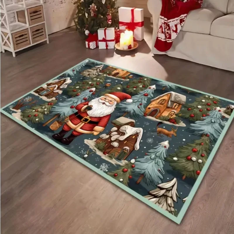 Christmas Theme Santa Claus Full Moon Night Mat Living Room Coffee Table Bedroom Door Mat Game Room Garden and Courtyard Carpet - Image 3