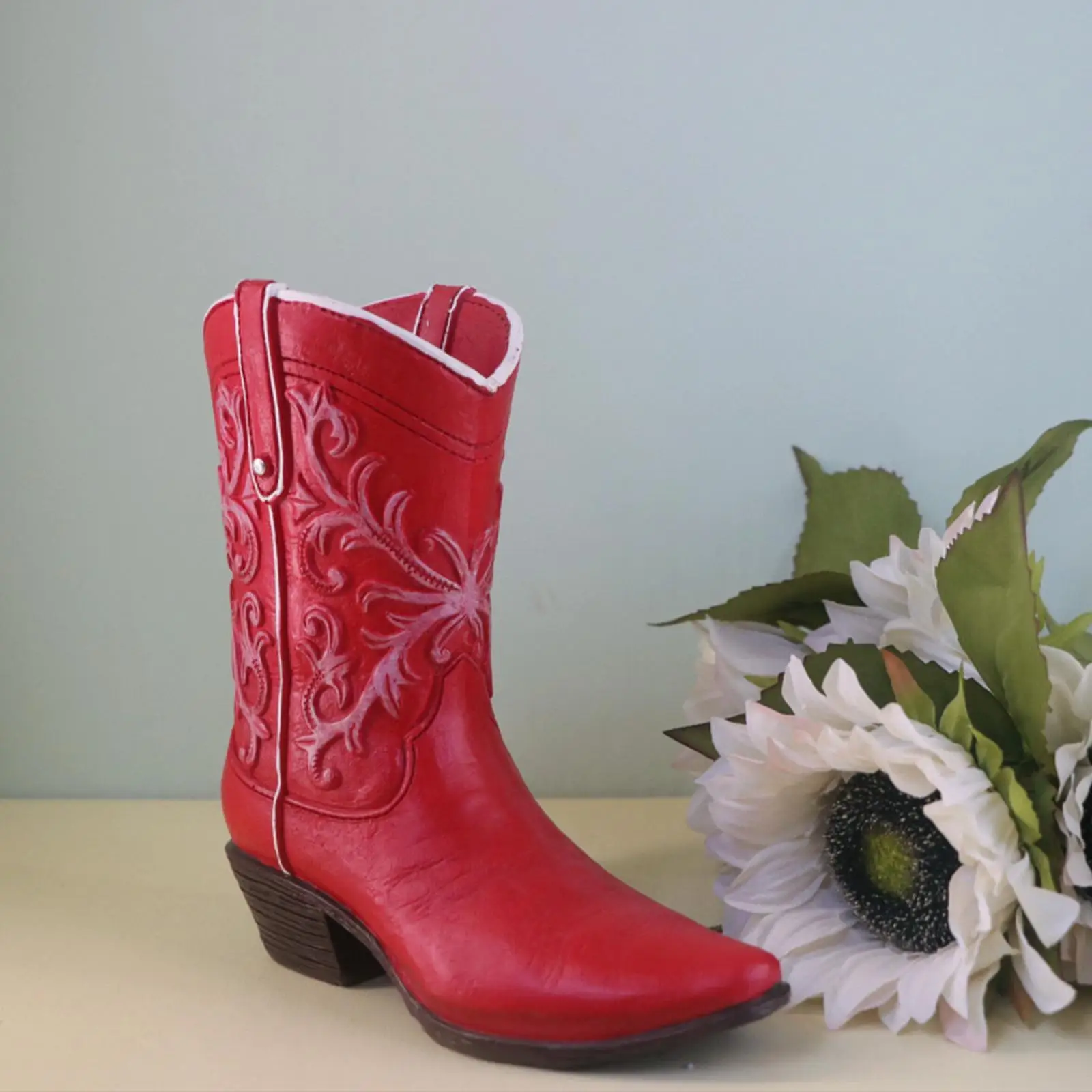 Cowgirl Boot Vase Ornament Resin Planter Desktop Decor Vintage Design Mini