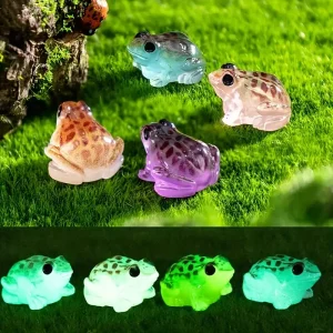 Luminous Frog Statues Colorful Resin Car and Garden Decorations, Perfect for Moss Landscapes and Car Accessories Party Gifts