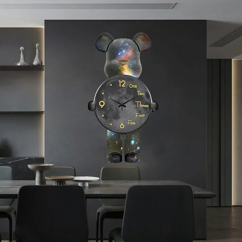 Aesthetic Bear Wall Clocks LED Lamp Unique Bear Silent Sconce Luxurious Porch Living Room Decoration Interior Wall Light Clock - Image 5