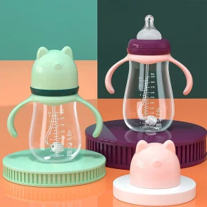 Newborn Cat Lid Wide Mouth PP Bottle, 240ml Baby Anti-flatulence Bottle, Thickened and Drop-proof, Inverted without Leakage