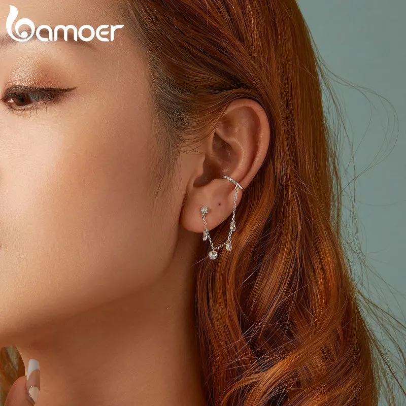 Bamoer Original 925 Sterling Silver Dragon Ear Clip Earrings Cuff Unique White Gold 1PC For Women Party Daily Gift Fine Jewelry - Image 3