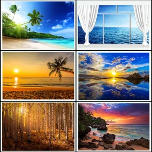 、Beach Landscape Canvas Paintings Sunset Gold Sea Pictures Tropical Palm Tree Wall Art Poster Scenery Home Decor