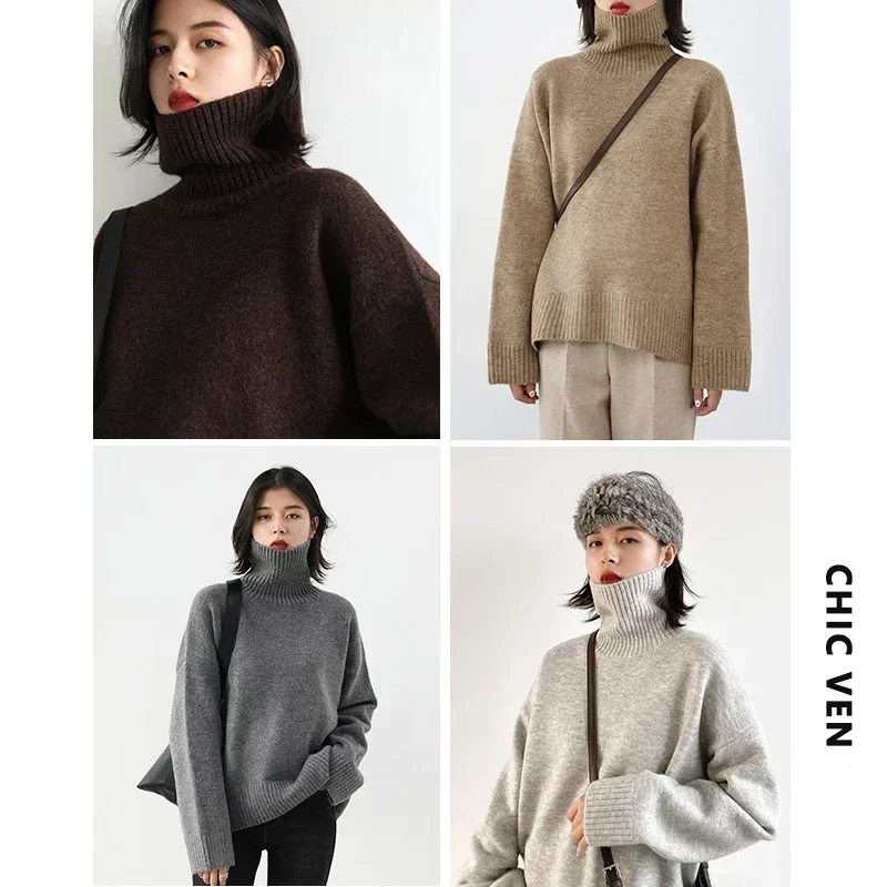 CHIC VEN Korean Women's Sweater Loose Turtleneck Sweaters Warm Solid Pullover Knitwear Basic Female Tops Autumn Winter 2022 - Image 3