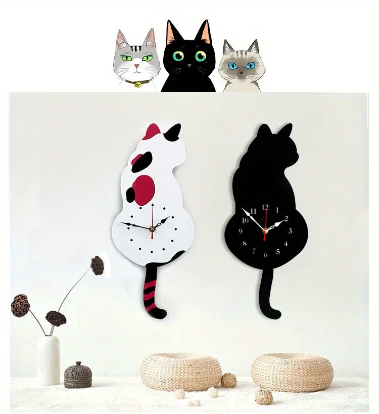 1pc Whimsical Black Cat Pendulum Wall Clock with Moving Tail - Fun and Unique Home Decor for Living Room Office Café and Bedroom - Image 5