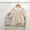 Autumn new baby clothes for 0-3 years old, girl lace collar corduroy floral long-sleeved princess dress