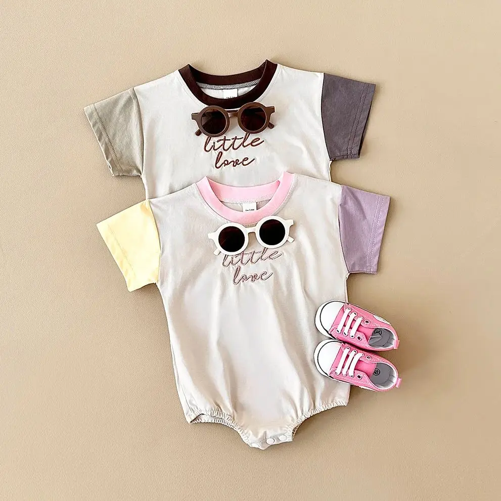 Summer Baby Boys Clothes Bodysuit Newborn Girl Romper Casual Letter Embroidery Button Jumpsuit Short Sleeve Infant Clothes - Image 4