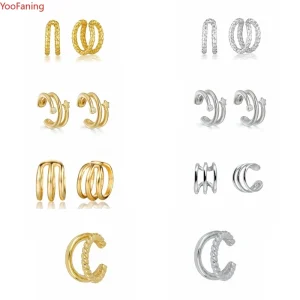 YooFaning Women 24k Gold Plated/925 Silver Ear Clips Versatile Personality Cartilage Zircon No Piercing Earrings Street Jewelry