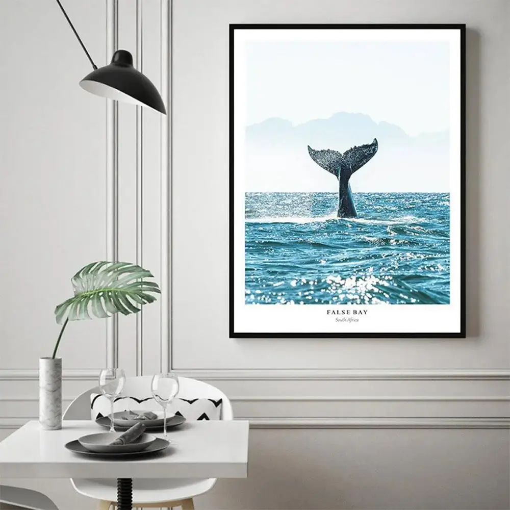 Tail Sea HD Canvas Oil Painting Poster Prints Home Bedroom Living Room Decoration Scandinavian Minimalist Wall Art Blue Whale - Image 3