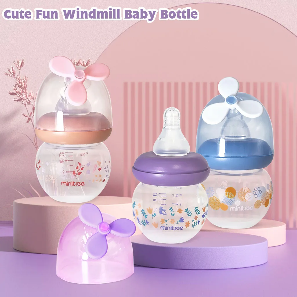 0-6 months newborn baby mini bottle, 60ml creative small windmill baby bottle, fall-proof and anti-colic PP bottle, BPA-free - Image 3