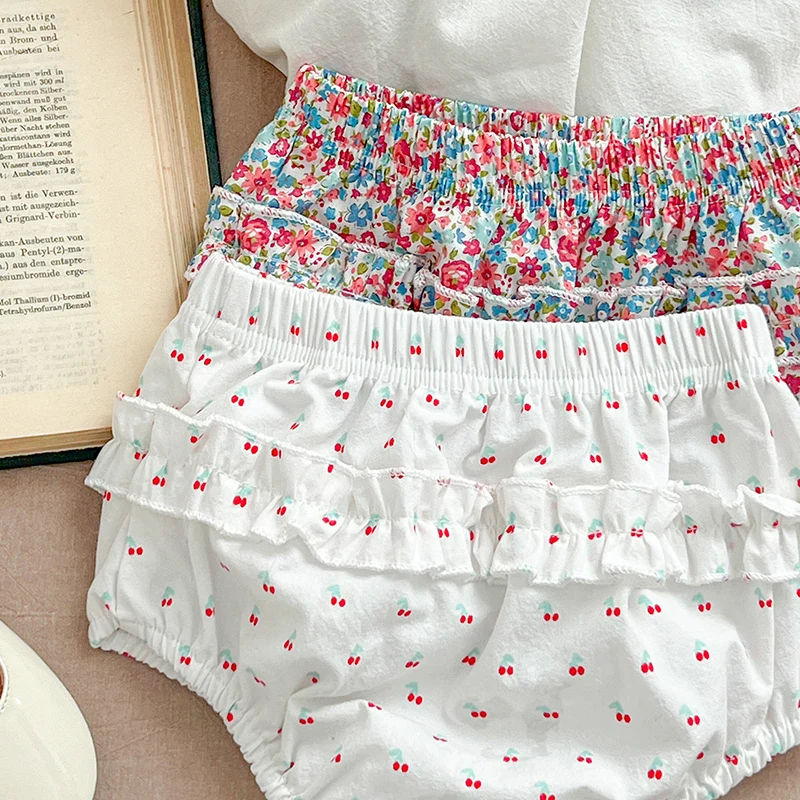 Summer Baby Girls Clothing Sets Puff Sleeve Top Floral Print Blouse + PP Shorts Infant Newborn Girl Clothes Suit Bbay Cherry Set - Image 4