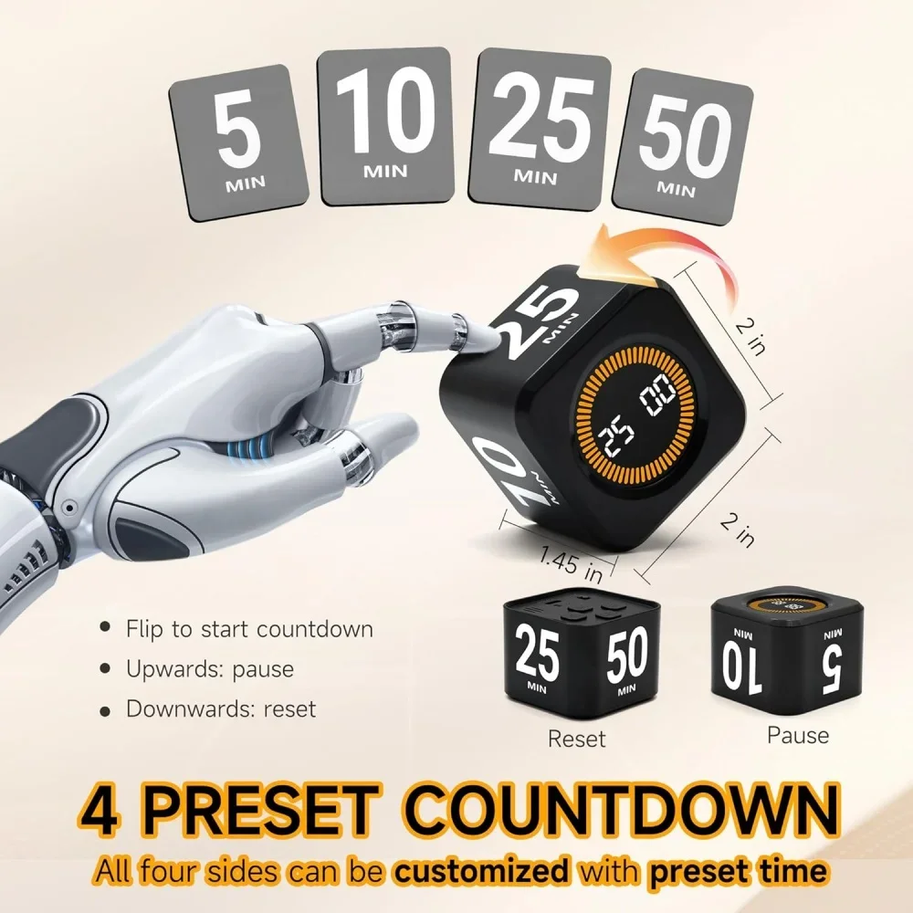 Visual Pomodoro Timer Kitchen Digital Timer Clock,Gravity Senso Chronometer Study Timer Children Stopwatch Timer for Studying - Image 2