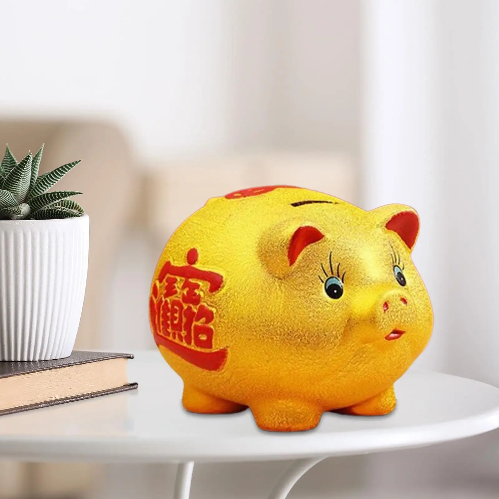 Ceramic Golden Pig Figurine Piggy Bank Table Ornament Adorable Money Box Pig Sculpture for Living Room Lovely Multifunctional