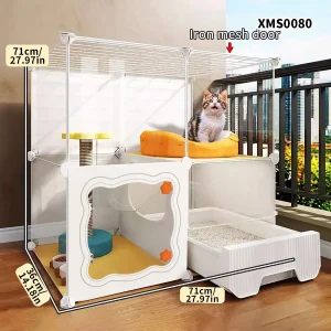 Cat Cage with Extra Large Free Space for Home Use, Indoor, One Bedroom, One Living Room, One Bathroom with Toilet, Drawer-Type Integrated Cat Villa