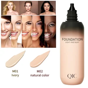 QIC Liquid Foundation High Coverage Makeup Base Lasting Concealer Cream Waterproof Oil-Control Face Foundation Makeup Cosmetics