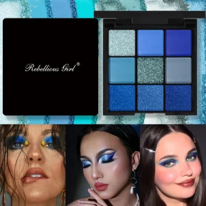 9-color Blue Eyeshadow Palette, Super Color Rendering, Long-lasting, Easy to Mix And Match, High-quality Pigments, Matte,Glitter
