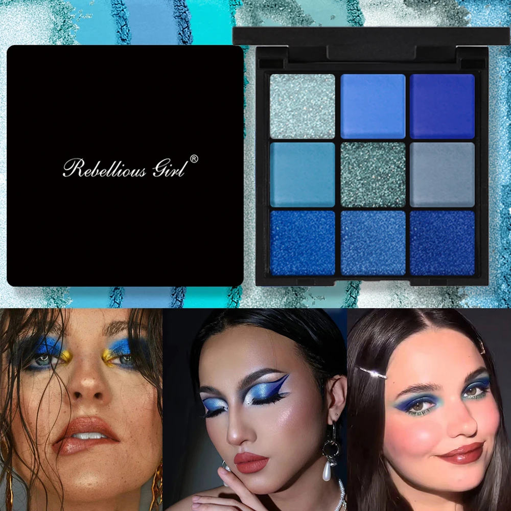 9-color Blue Eyeshadow Palette, Super Color Rendering, Long-lasting, Easy to Mix And Match, High-quality Pigments, Matte,Glitter