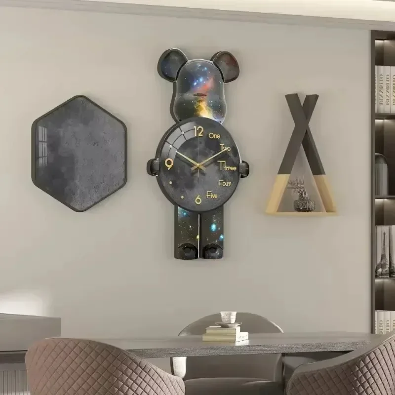 Aesthetic Bear Wall Clocks LED Lamp Bear Wall Silent Light Clock Luxurious Unique Living Room Porch Decor Interior Ornament - Image 4