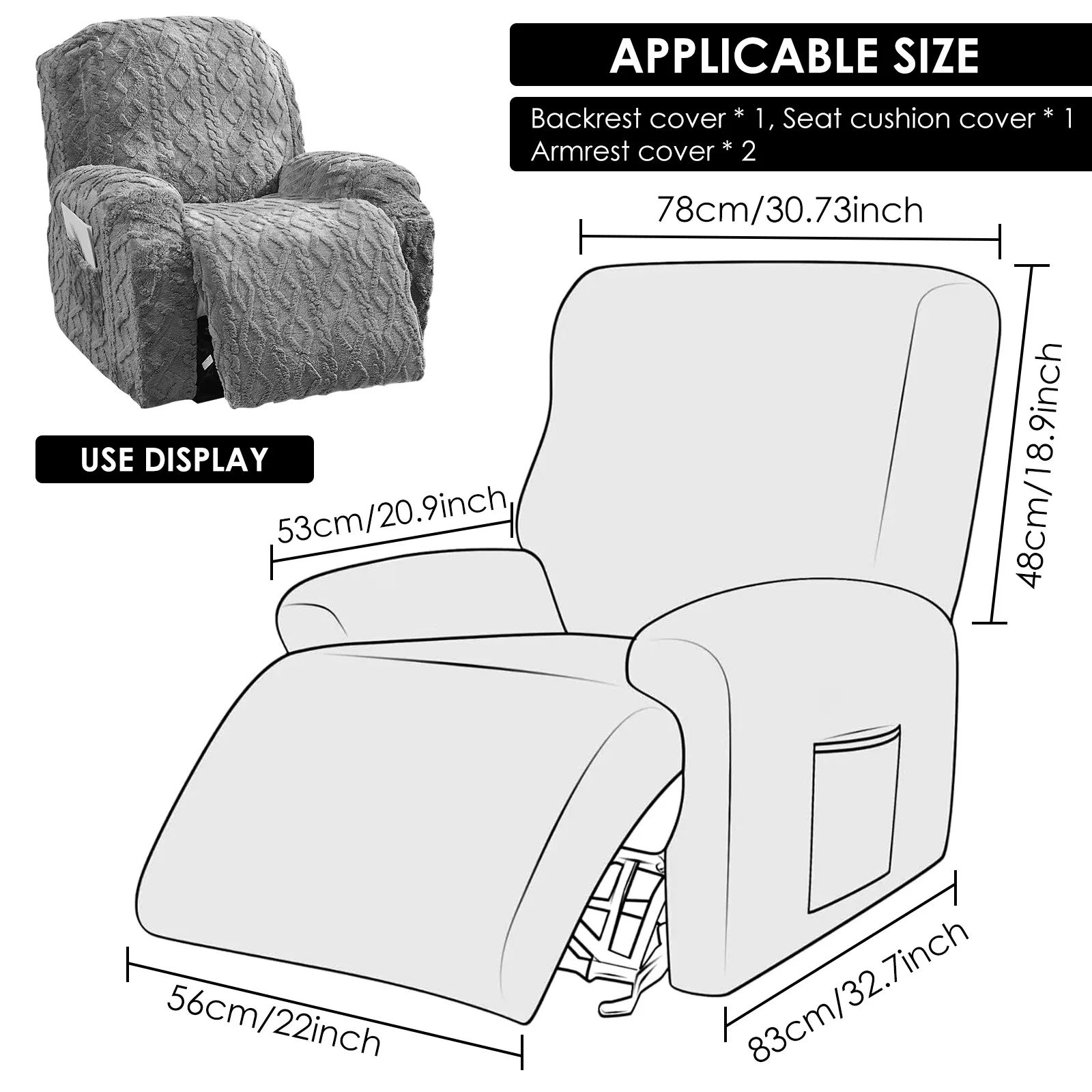 4Pcs/Set Recliner Chair Cover Polyester Elasticity Single Sofa Cover Full package Thickened Recliner Protector Home Decoration - Image 3