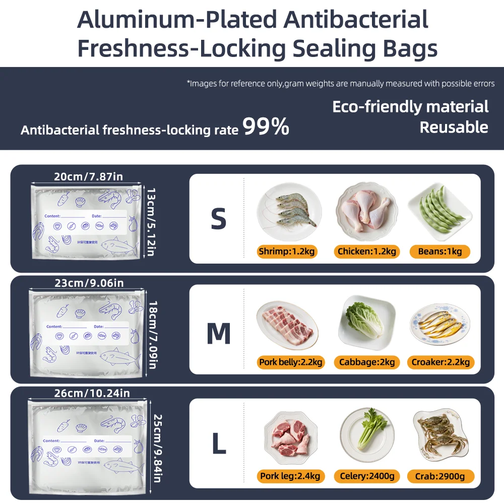 10pcs Food Grade Aluminum Foil Antibacterial Ziplock Bags for Fridge Freezer Meat Veg Storage, Holiday Party Home Use - Image 4