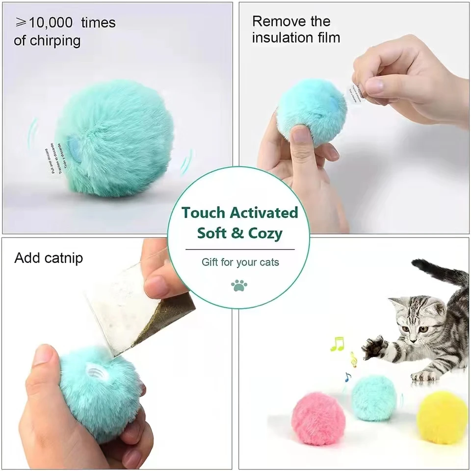 Smart Cat Toys Interactive Ball Plush Electric Catnip Training Toy Kitten Touch Sounding Pet Product Squeak Toy Ball Cat Supplie - Image 5