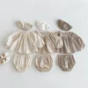 Spring Baby Girls Sets Girls Cotton Plaid Lace Blouse+Bottom Shorts Set for Kids Infant Outfits 0-3T Baby Girl Clothing Outfits