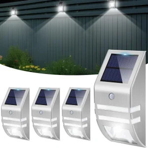 Solar Fence Light Stainless Steel Outdoor Waterproof Solar Powered Deck Light Wall Mount Yard Patio Motion Sensor Security Light