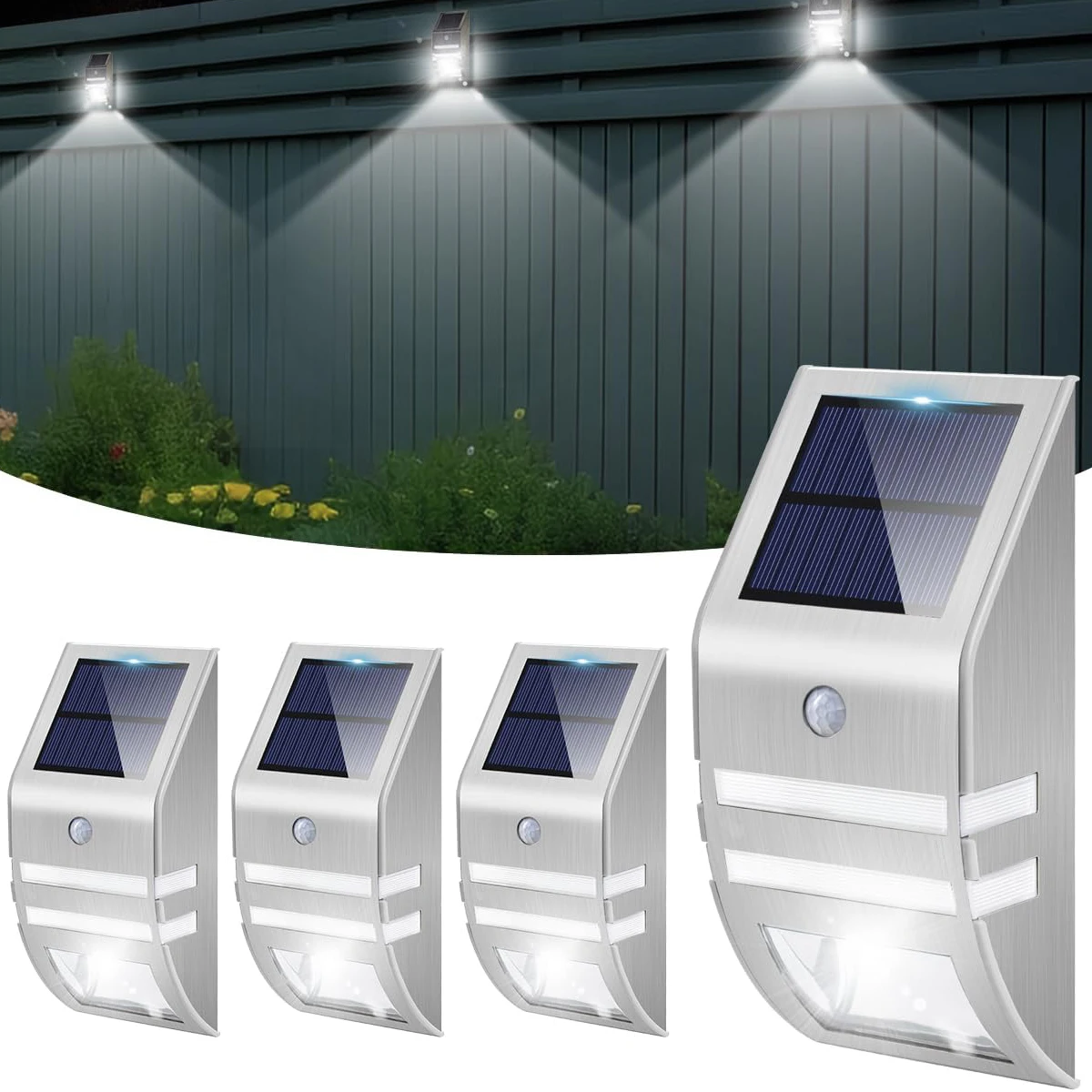 Solar Fence Light Stainless Steel Outdoor Waterproof Solar Powered Deck Light Wall Mount Yard Patio Motion Sensor Security Light