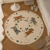 Round Beige Cartoon Rabbit Carpet Mat Rug Pattern Cute Kids Playful Non-slip Home Decoration for Living Room Bedroom Indoor Rug