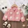 Baby Sweaters Knit Infant Boy Girl Cardigan Fashion Cute 3D Flowers Newborn Outerwear Kid Clothes Long Sleeve Spring Autumn Tops