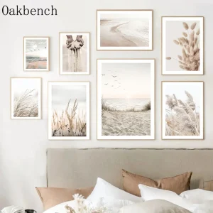 Dried Grass Canvas Poster Beach Sea Wall Art Reed Art Prints Dandelion Print Pictures Nordic Wall Posters Living Room Decoration