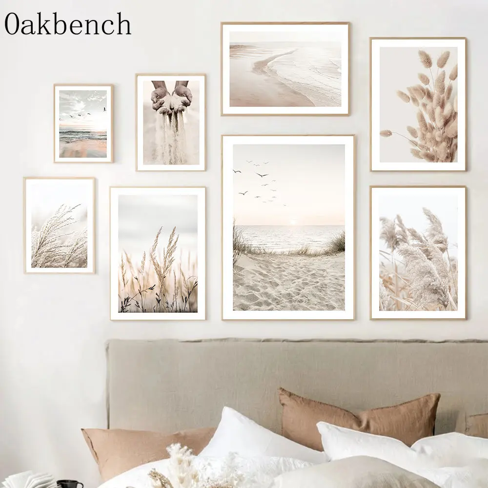 Dried Grass Canvas Poster Beach Sea Wall Art Reed Art Prints Dandelion Print Pictures Nordic Wall Posters Living Room Decoration