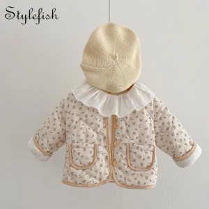 Autumn new style 0-3 years old baby clothes cute baby girl thick cotton clothes long sleeves all-match floral cardigan coat
