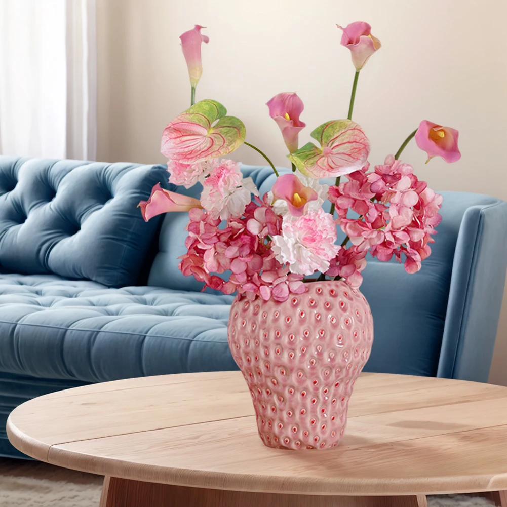 Strawberry Vase Ceramic Decorative Pink Flower Vase Strawberry Shaped Planter Pot for Office Homestay Party - Image 6
