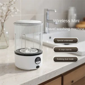 A White 2L Mini Washing Machine, 2000Mah, Fully Automatic Portable Turbine Led Washing Cup, and Compact for Children's Clothing, Underwear, Panties, and Socks