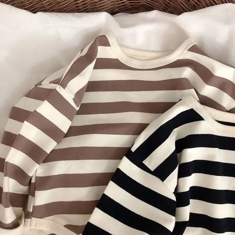 Spring Autumn Fashion Striped Children Long Sleeved T Shirt Loose Casual Kids Base Shirt Baby Boys Pocket Blouse Crewneck - Image 5