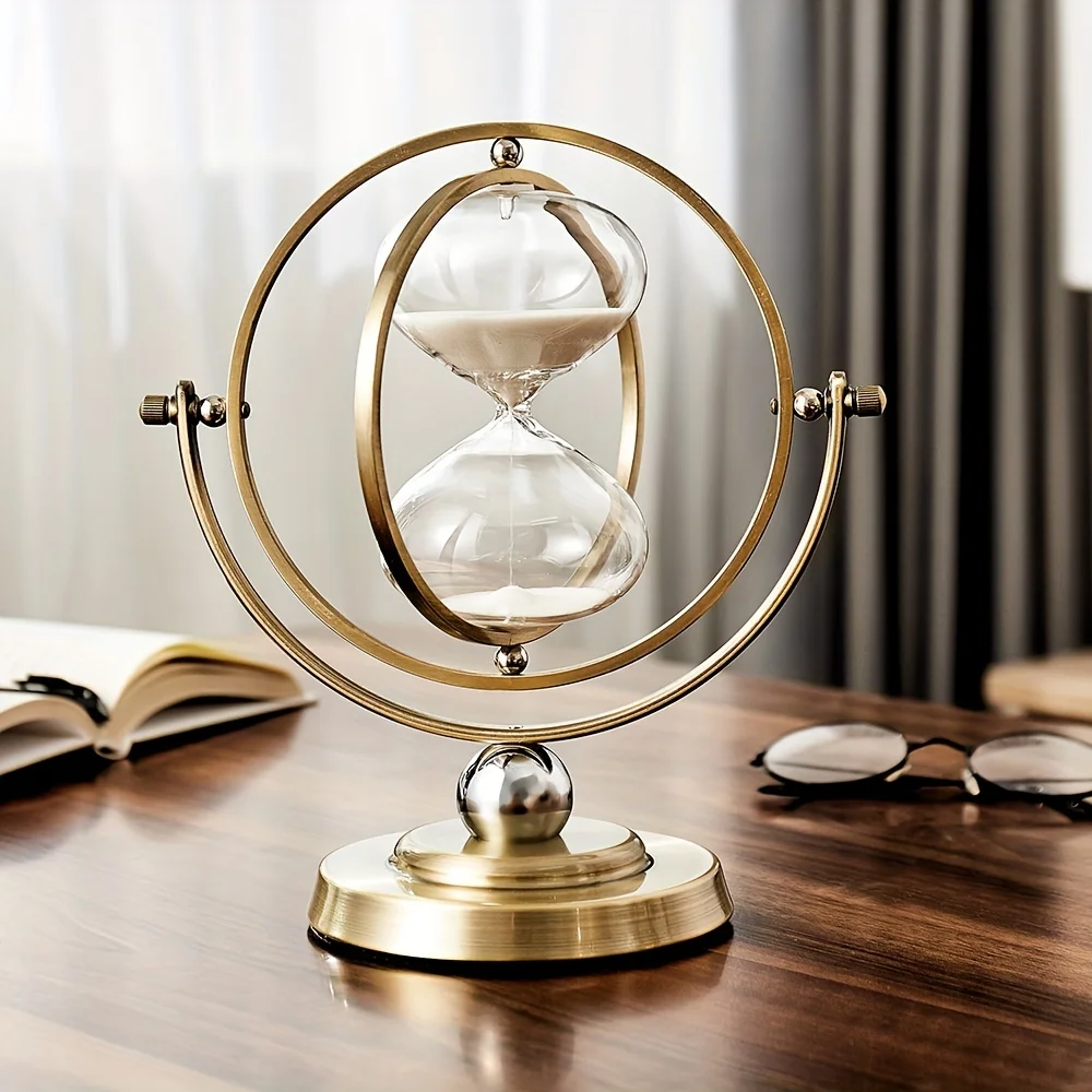 Vintage 30-Minute Sand Timer, 720° Rotating Metal & Glass Hourglass for Desk Decor. - Image 3