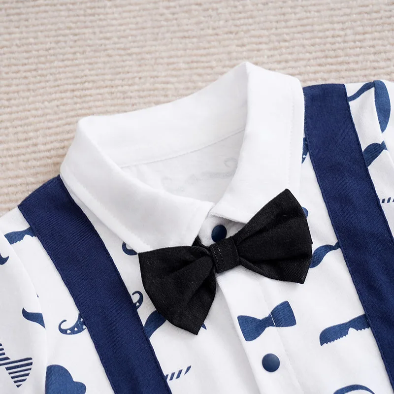 Newborn Baby Boy gentleman's bow tie printing fashion romper Summer white Beard print cotton short sleeve clothing 0-18 months - Image 3