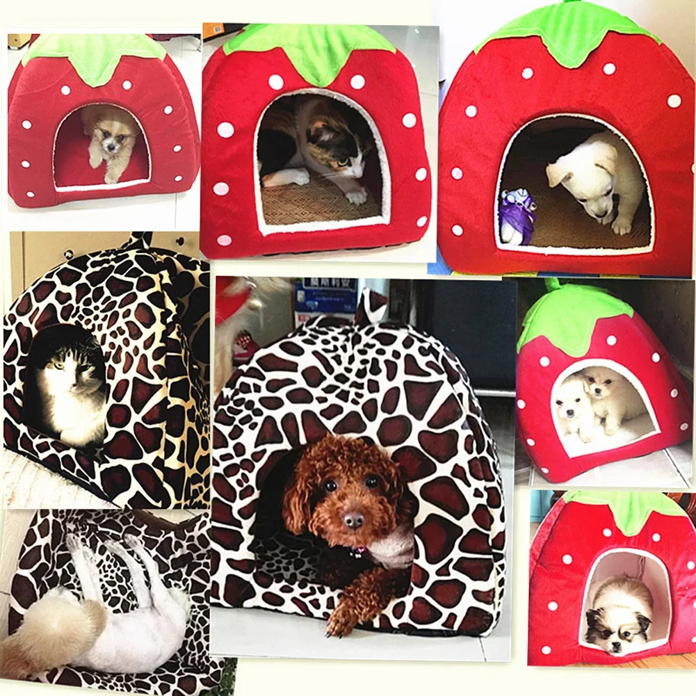 Cute Strawberry Pet Dog Cat House Foldable Warm Soft Winter Dog Bed Sofa Cave Puppy Dog House Kennel Nest for Small Dogs Cats - Image 2