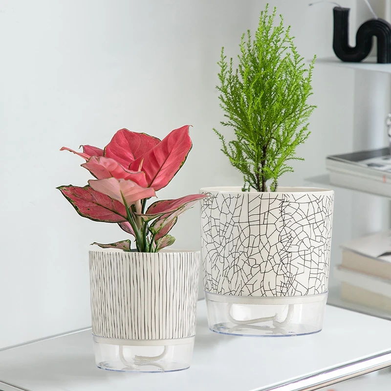 Double Layer Flower Pot Cotton Rope Self Watering Plant Pot Hydroponics Flowerpot Vases Succulent Potted Home Decoration - Image 3