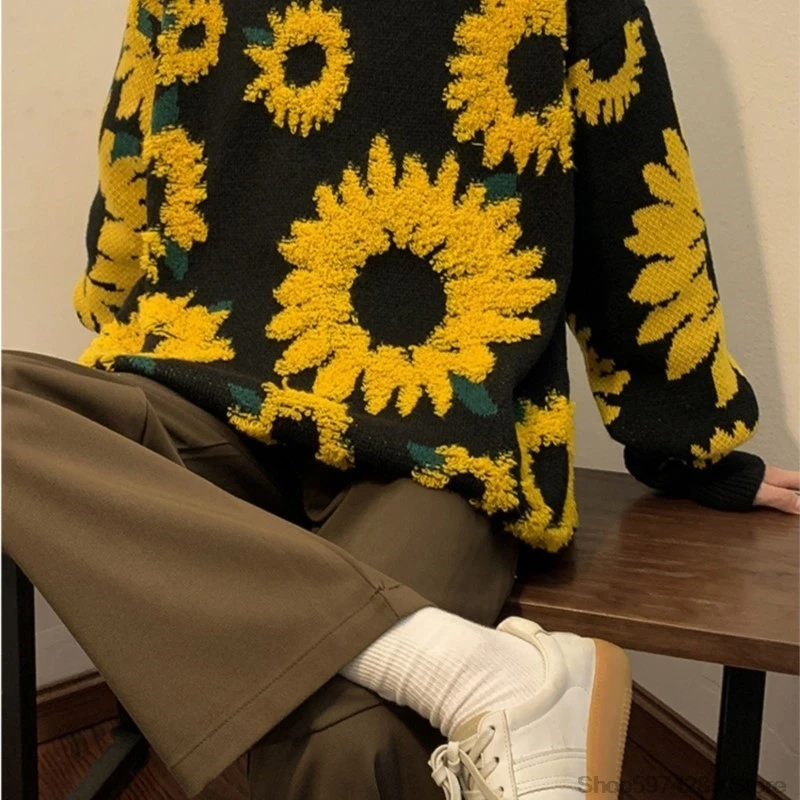2024 Sweater Winter Sunflower Warm Baggy Fashion Male O-Neck big Pullovers Sweater Men Loose Casual Sweater Thick Knitted Unisex - Image 4