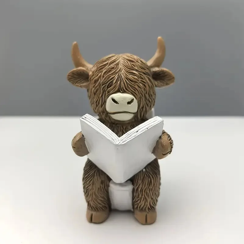 Cute Scottish Highland Cow Resin Figurines Funny Bathing & Reading Cow Statue Desk Decor for Home Bathroom Office Holiday Gift - Image 6