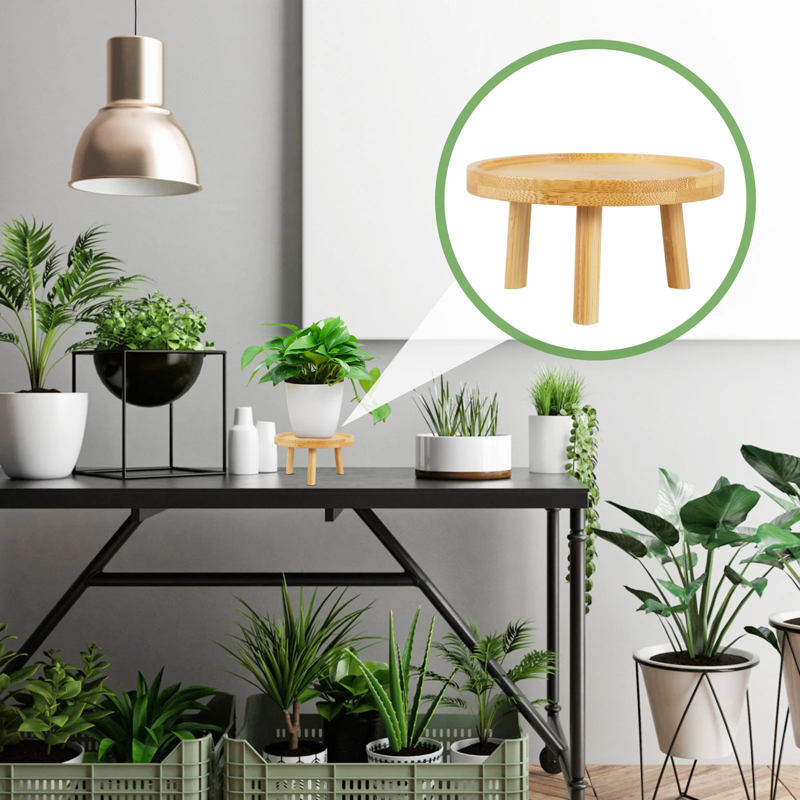 Round Wood Decorative Rack Solid Wood Flower Pots Vintage Indoor Garden Balcony Planter Stands Smooth Modern Planter - Image 6