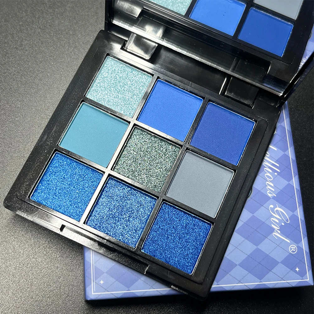 9-color Blue Eyeshadow Palette, Super Color Rendering, Long-lasting, Easy to Mix And Match, High-quality Pigments, Matte,Glitter - Image 4
