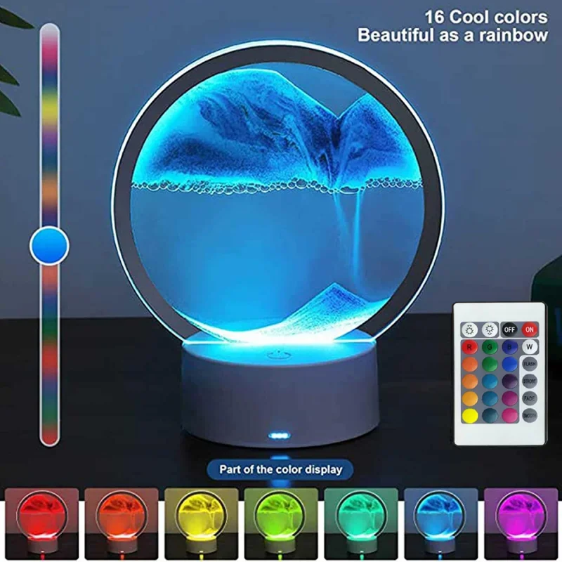 Bedroom Display Moving Sand Art Picture Round Glass Sand Painting Led Light 3D Sandscape Hourglass for Christmas Party - Image 2