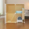 Cat Cage, Cat Villa, Yellow Cage, Natural Wood Color Pet Cage, Free Assembly, Multi-Cat, Space-Saving, Three-Layer Iron Mesh Cage, Household Cat Cabinet