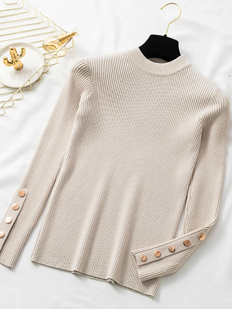 2026 Female Slim Knitted Soft Jumper Tops Autumn Winter Women Casual Sweater Pullovers Button Long Sleeve O-neck Chic Sweater - Image 3