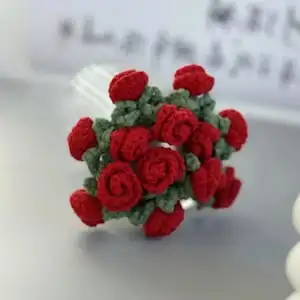 Handmade Crochet Rose Flower Valentine's Day Coaster Heat Resistant Kitchen Table Mat Romantic Home Decor Gift for Wedding Anniv - Image 6